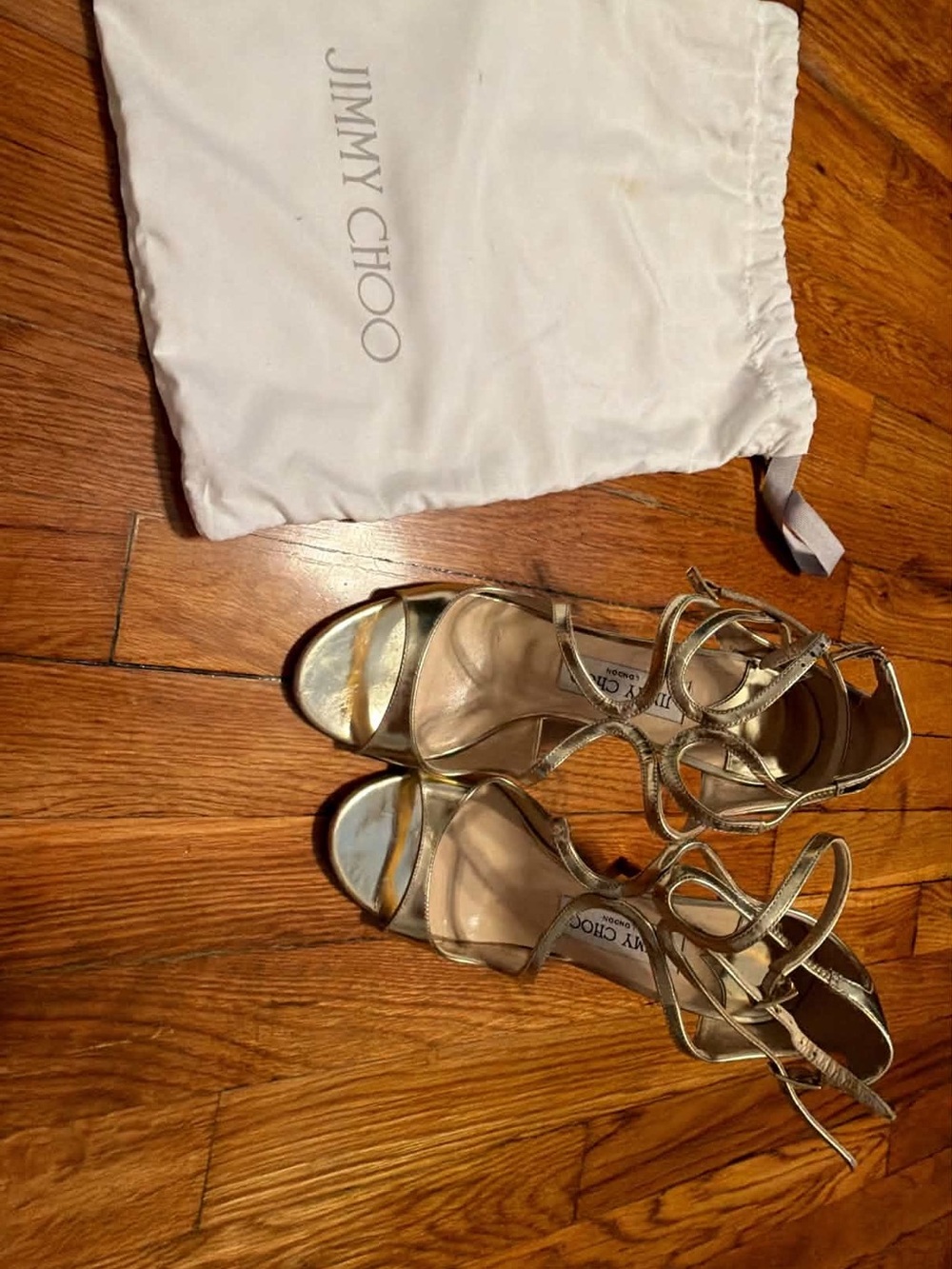 Jimmy Choo Metallic Gold Strappy Ankle-Tie Heels
